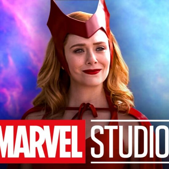 Elizabeth Olsen, Wanda Maximoff, Classic Scarlet Witch suit, Marvel Studios logo.