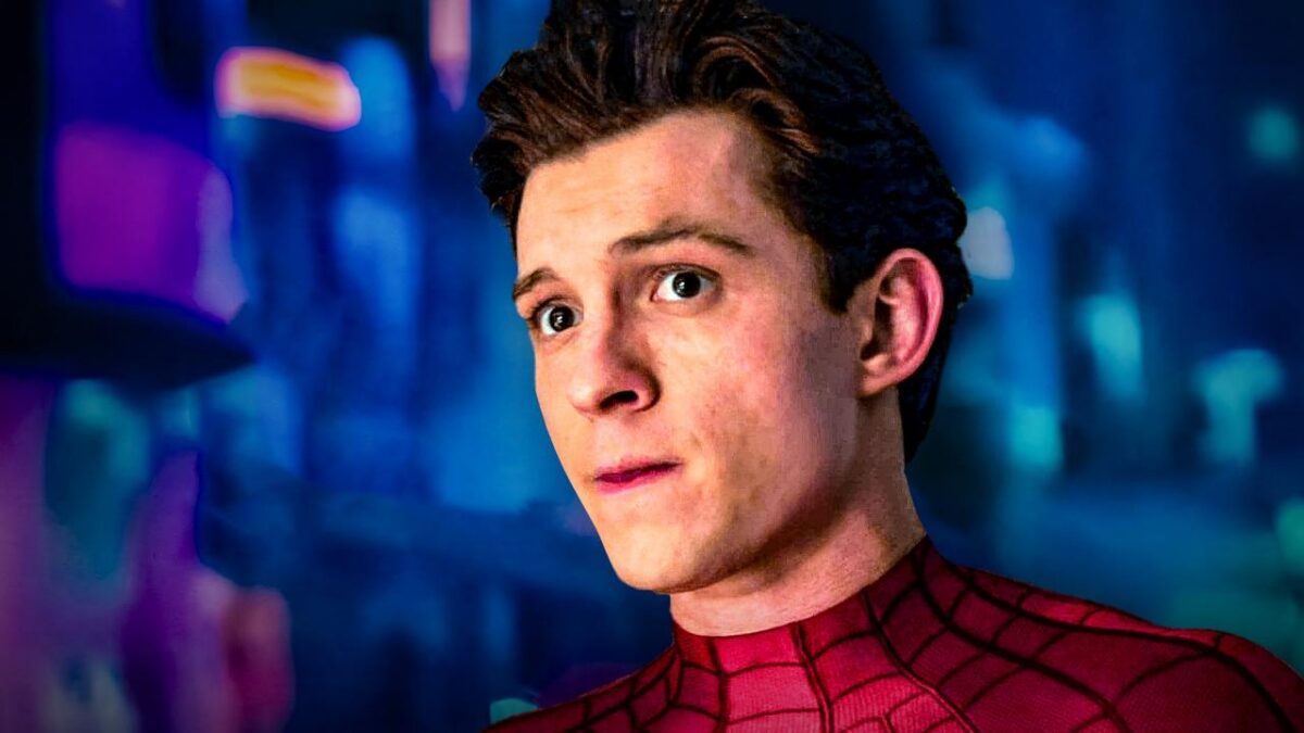 Tom Holland as Spider-Man in Spider-Man suit unmasked