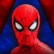 Spider-Man in front of a red and blue background.