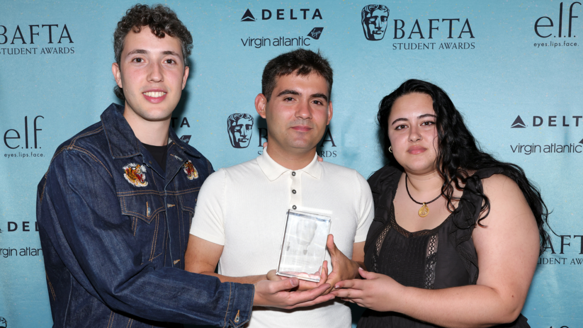 (L-R) The Albert R. ‘Cubby’ Broccoli Special Jury Prize at the BAFTA Student Awards Recipients: Santi Pujol Amat, Fran Moreno Blanco and Noor Husheri Pastrana
