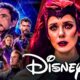 Avengers movie characters, Wanda from WandaVision, Disney Plus logo