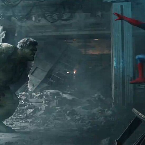 The Hulk bracing for an attack from Peter Parker in his superhero suit in Spider-Man: Brand New Day