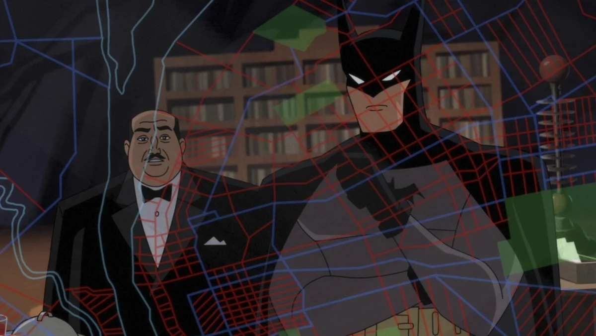 Alfred and Batman look at a map in Batman: Caped Crusader