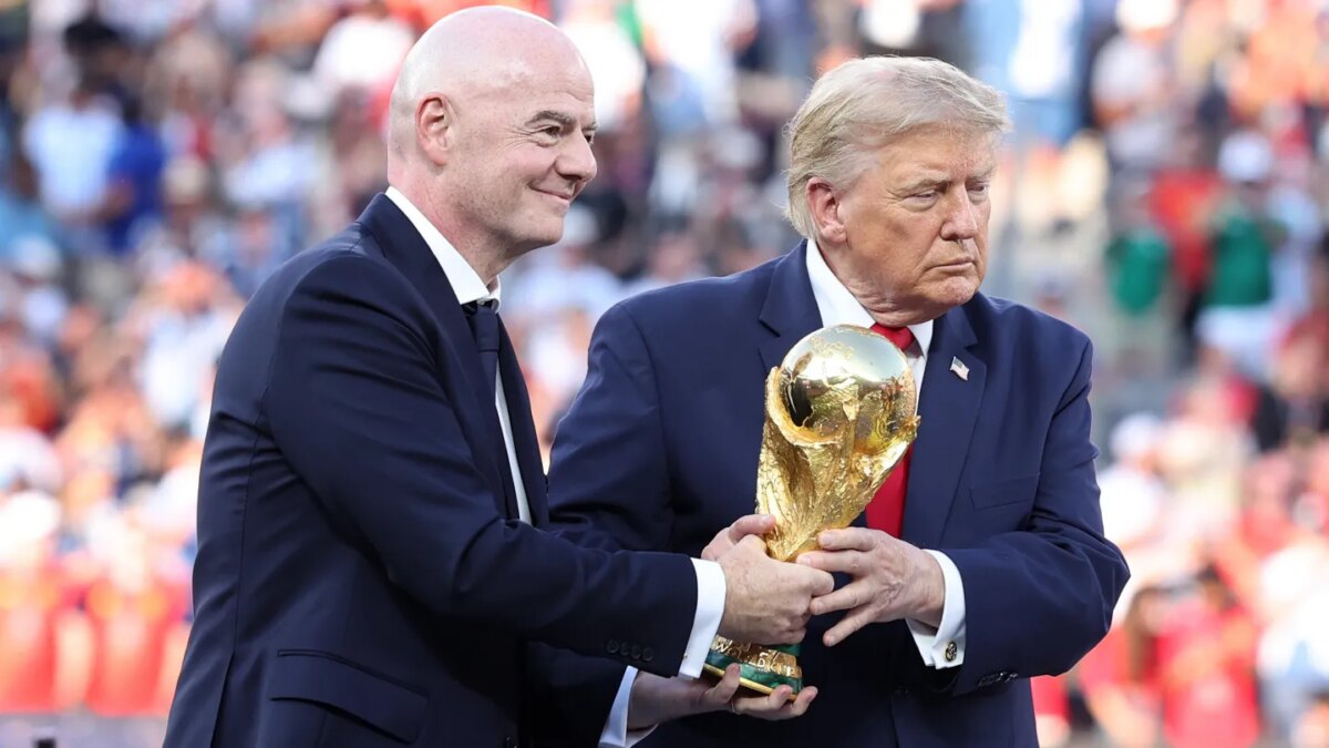 FIFA President Gianni Infantino and U.S. President Donald Trump at the final of the 2026 FIFA World Cup.
