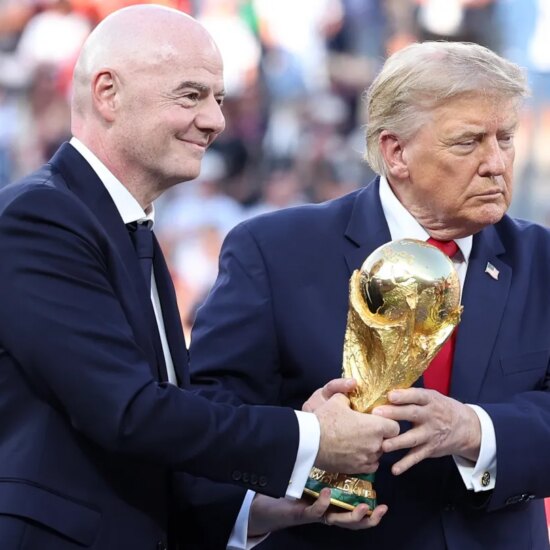 FIFA President Gianni Infantino and U.S. President Donald Trump at the final of the 2026 FIFA World Cup.