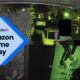 Night time footage taken with home security camera, and an Amazon Prime Day deal badge.