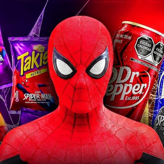 Takis chips, Spider-Man, Dr. Pepper cans.