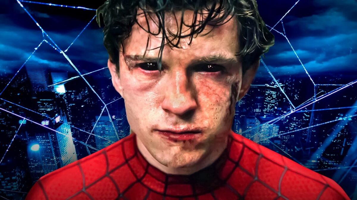 Peter Parker with black eyes in Spider-Man: Brand New Day, played by Tom Holland