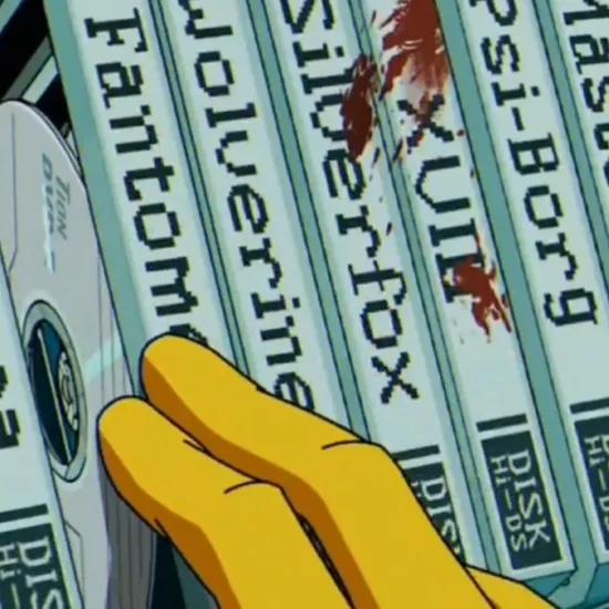 Morph looks at mysterious DVDs in the Weapon X base.