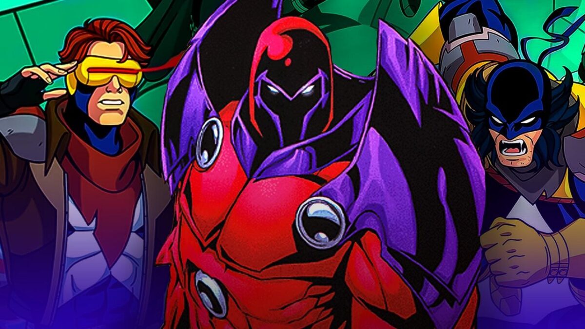 Animated Cyclops and Wolverine from X-Men '97 with comic Onslaught in-between them.