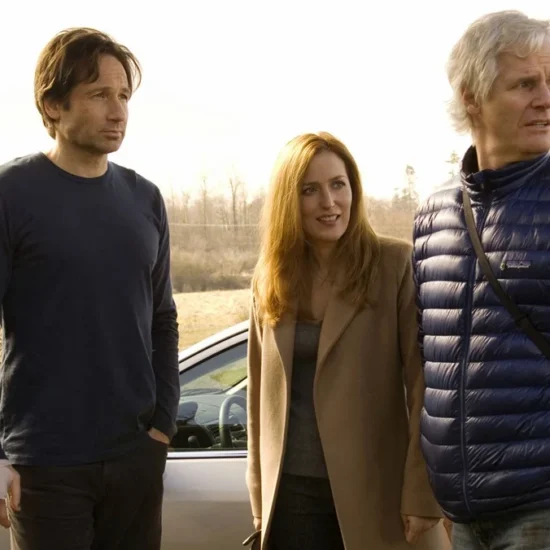 David Duchovny, Gillian Anderson, and director Chris Carter on the set of The X-Files: I Want to Believe.
