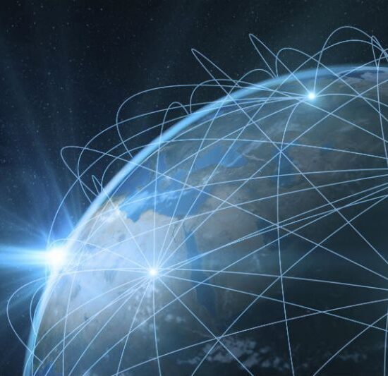 A graphical representation of a global network.