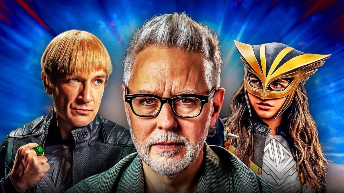 James Gunn alongside Guy Gardner and Hawkgirl.