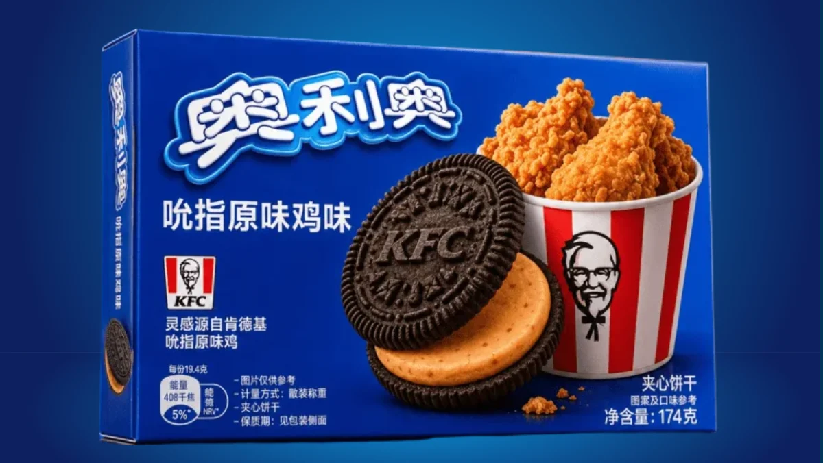 A package of the Oreo x KFC fried chicken-flavored cookies.