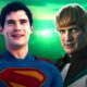 Superman and Guy Gardner in front of a green background.