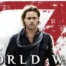 Brad Pitt wit long hair and a big scarf in the poster for World War Z