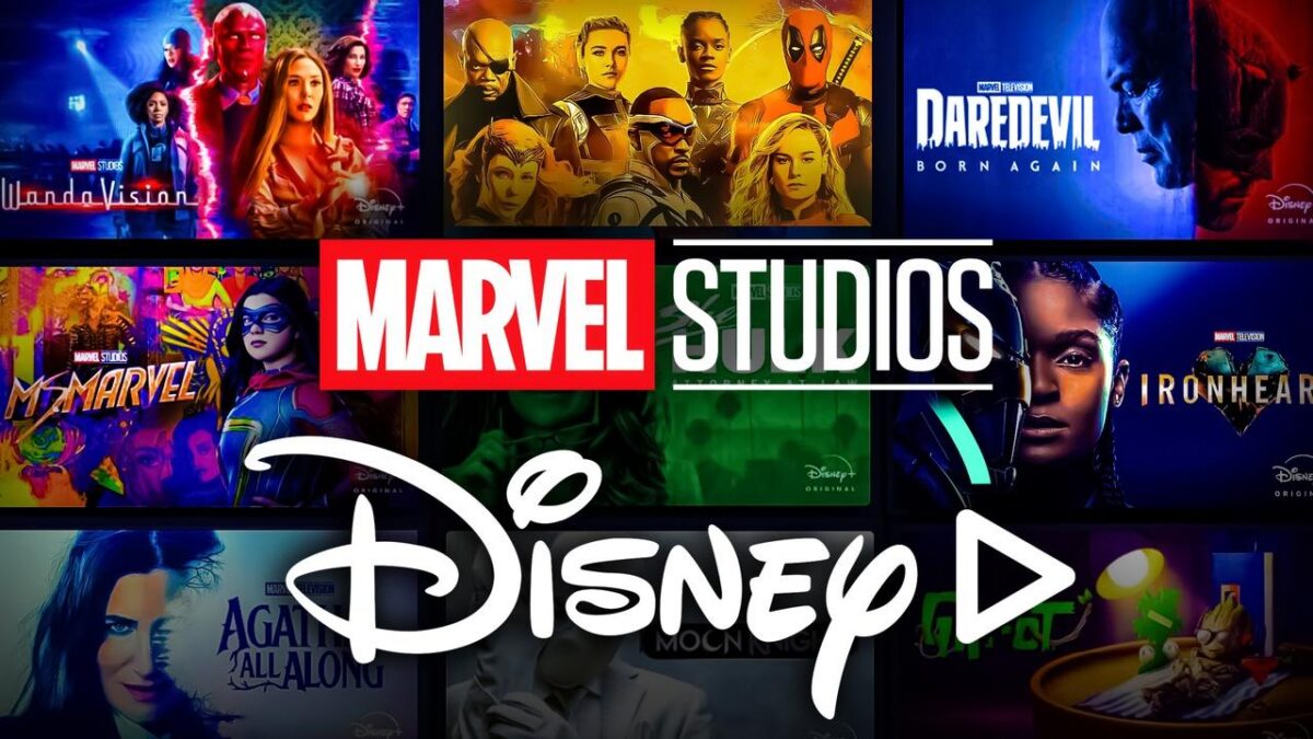 Marvel Studios and Disney Plus logos, MCU posters
