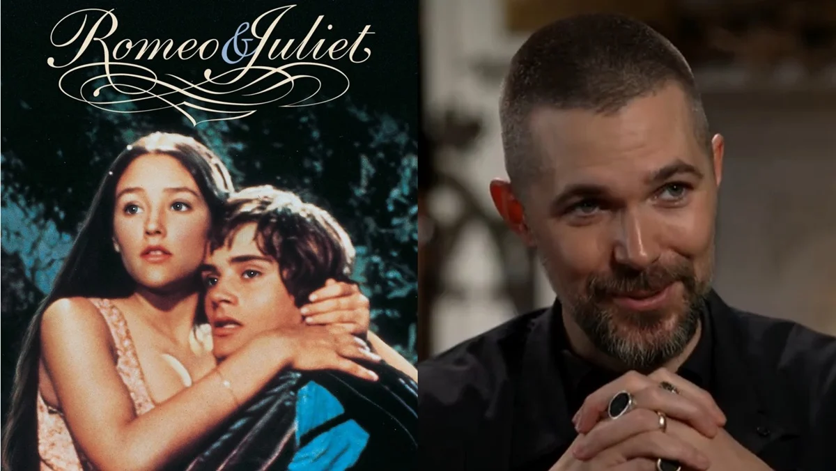 (Left) poster art for the 1968 Romeo and Juliet film (right) director Robert Eggers on CBS Saturday Morning