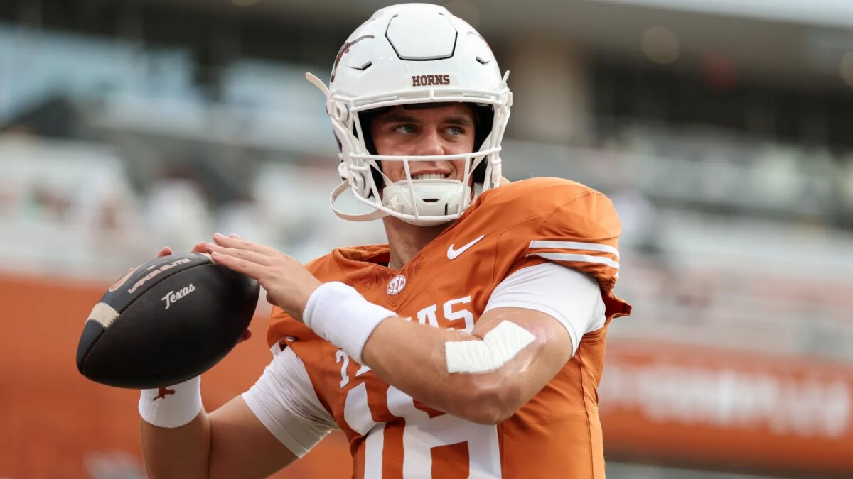 Arch Manning #16 of the Texas Longhorns warms up before the game against the UTSA Roadrunners at Darrell K Royal-Texas Memorial Stadium on Sept. 19, 2026 in Austin, Texas.