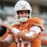 Arch Manning #16 of the Texas Longhorns warms up before the game against the UTSA Roadrunners at Darrell K Royal-Texas Memorial Stadium on Sept. 19, 2026 in Austin, Texas.