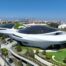 A general view shows the exterior of the Lucas Museum of Narrative Art on August 30, 2026 in Los Angeles, California.