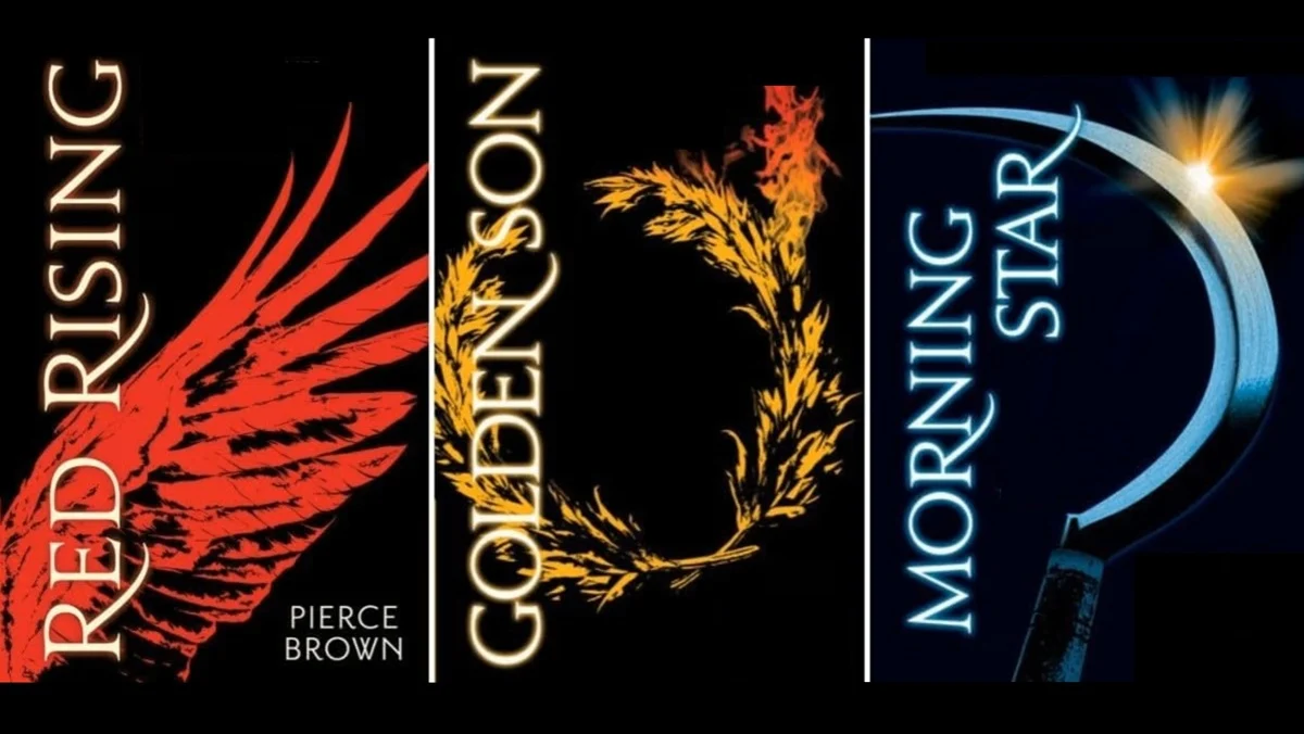 The original covers for the Red Rising trilogy of sci-fi novels.