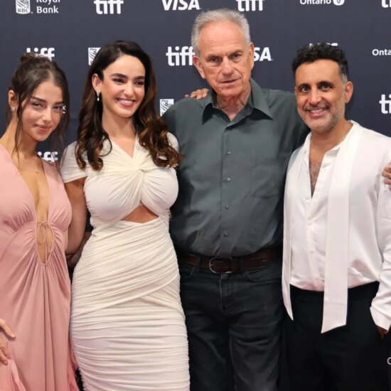 Noa Cohen (l.), co-star Daniel Gimpel, director Avi Nesher, and co-star Yaniv Biton attend the premiere of 