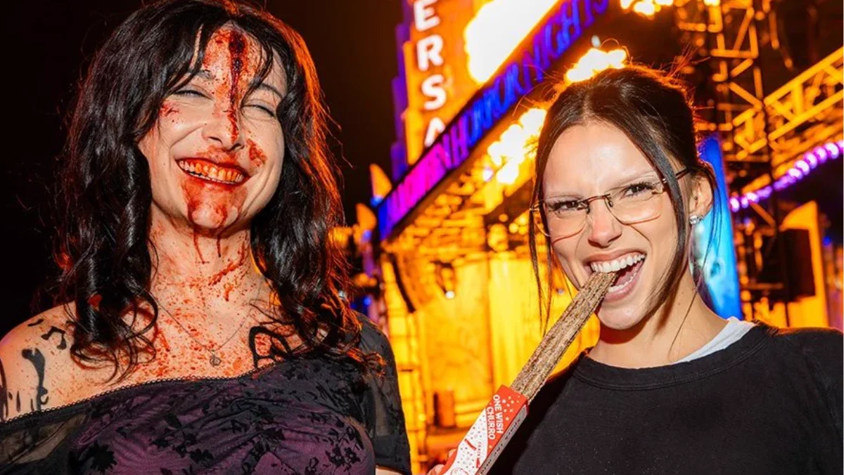 Inde Navarrette is pictured with her Obsession character Freaky Nikki at Horror Nights.