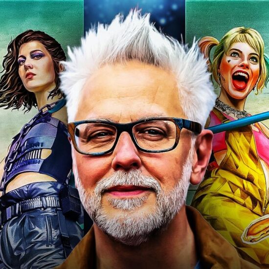 James Gunn in front of the Birds of Prey