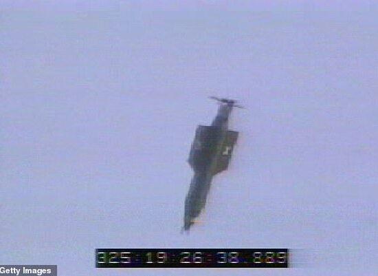 In this US Air Force handout, a GBU-43/B bomb, or Massive Ordnance Air Blast (MOAB) bomb, is launched on November 21, 2003 at Eglin Air Force Base, Florida
