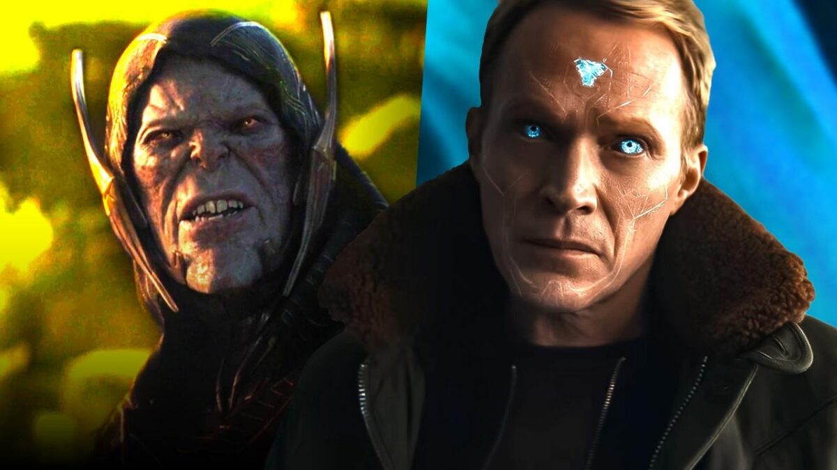 Corvus Glaive next to Vision in his human form.