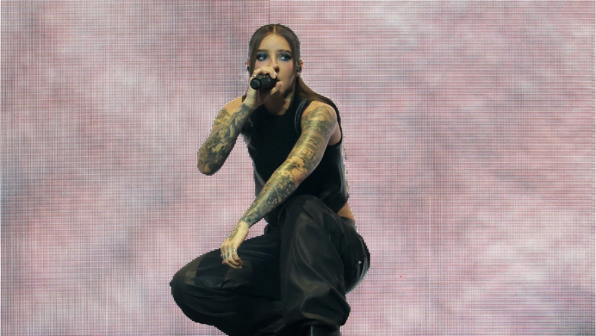 Young Miko performing at Intuit Dome in Los Angeles.